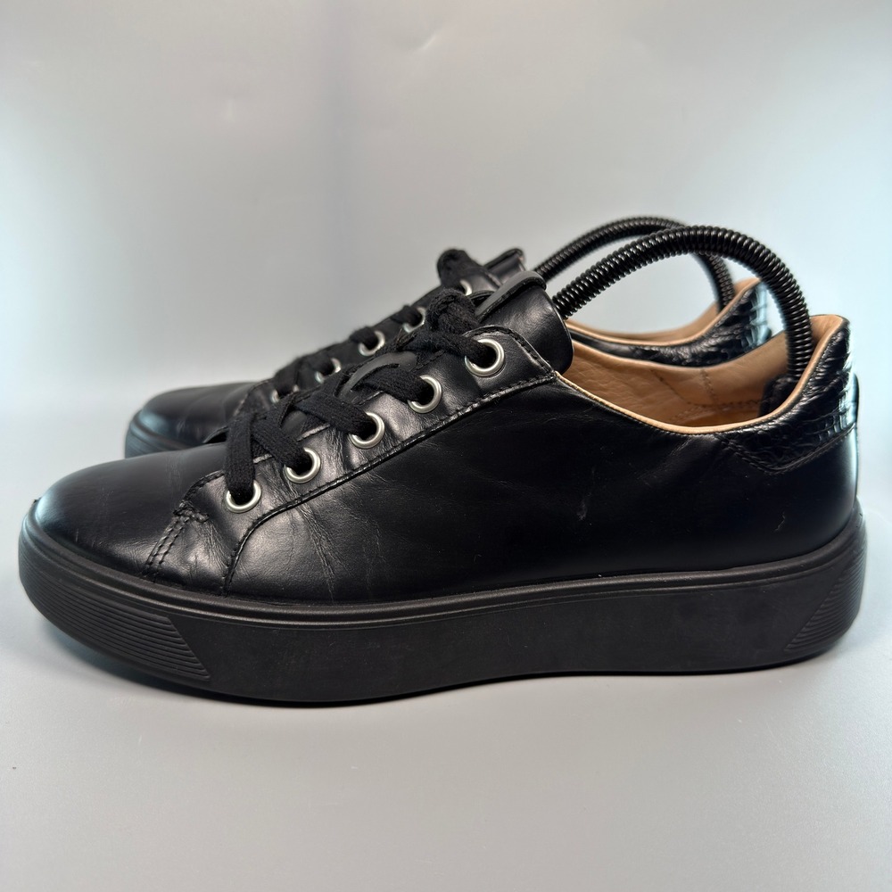 Ecco Street Tray Womens US 9 - 9.5 9 1/2 EU 40 Dress Sneaker Black Leather Lace - Picture 4 of 16